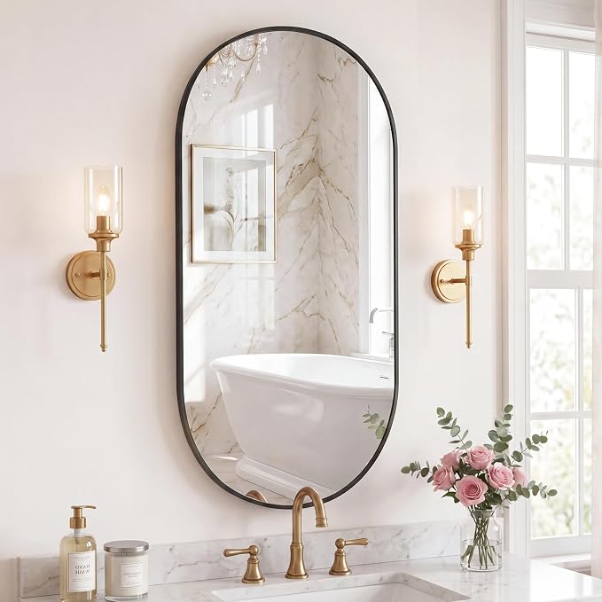 DUMOS 24" x 48" Oval Bathroom Mirror, Tempered Glass, Morden Vanity Mirror - Image 2