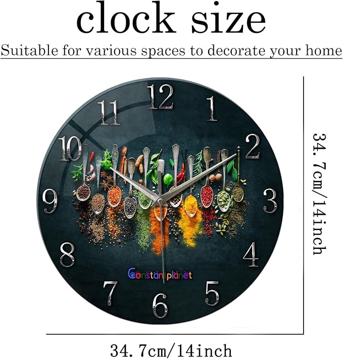 Kitchen Wall Clocks Battery Operated 14 Inches Glass Decorative Clocks - Image 5
