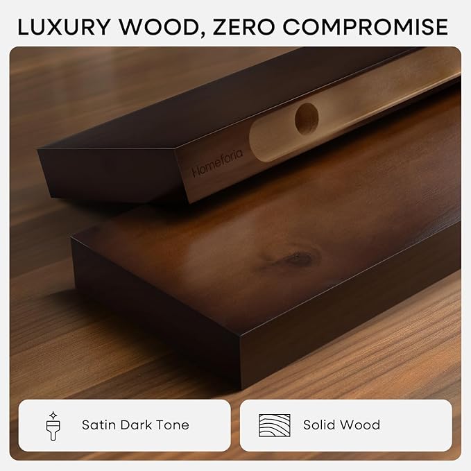 Homeforia Walnut 12 inch Floating Shelf, High End Solid Real Wood Small 12inch - Image 3
