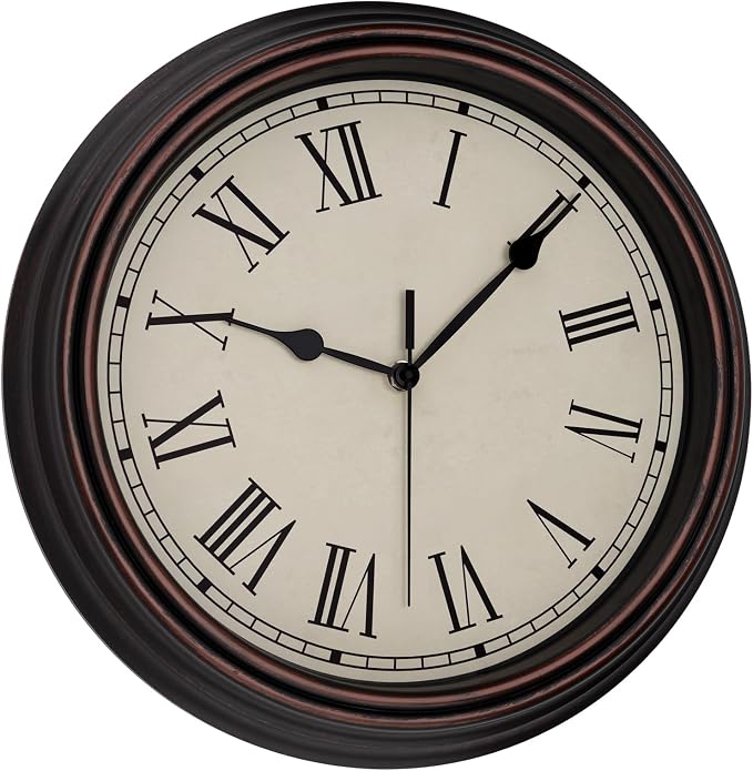 Foxtop 14 Inch Roman Numerals Wall Clock Battery Operated Silent Non-Ticking - Image 6