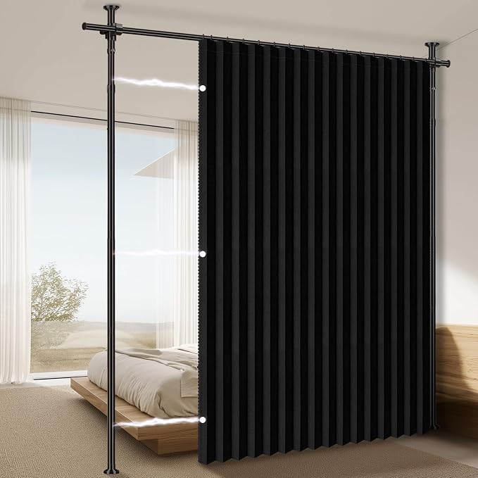 100% Blackout Room Divider Curtains Sets Black 1 Panel W100 x L84in No Drill by AJAZZ