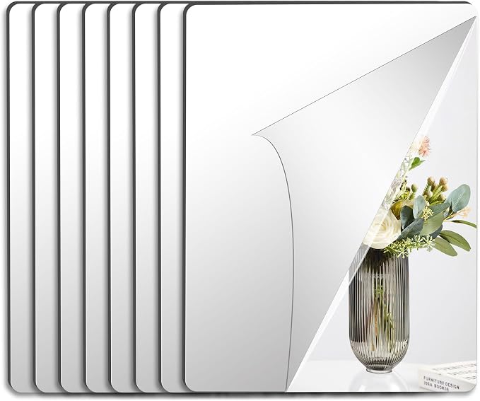 JUNEBRUSHS 8 Pack Self Adhesive Acrylic Mirror, 12x16 Inch Mirror Tiles by JUNEBRUSHS