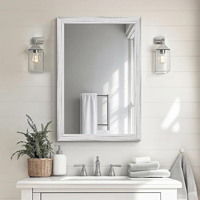 White Wood Effect Framed Wall Mirror, 20x30 Rectangle Mirror, Anti-desilvering - Image 9
