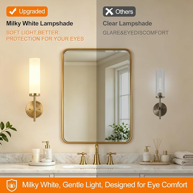 Wall Sconces Set of Two, Brushed Gold Bathroom Sconces - Image 4