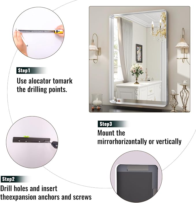 Easly Silver Bathroom Mirror for Wall, 36x24 Inch Rectangular Aluminum Alloy - Image 7