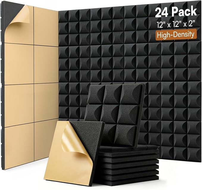 SODOCT 24 Pack Self-Adhesive Acoustic Foam Panels, Sound Proofing Wall Panels by SODOCT