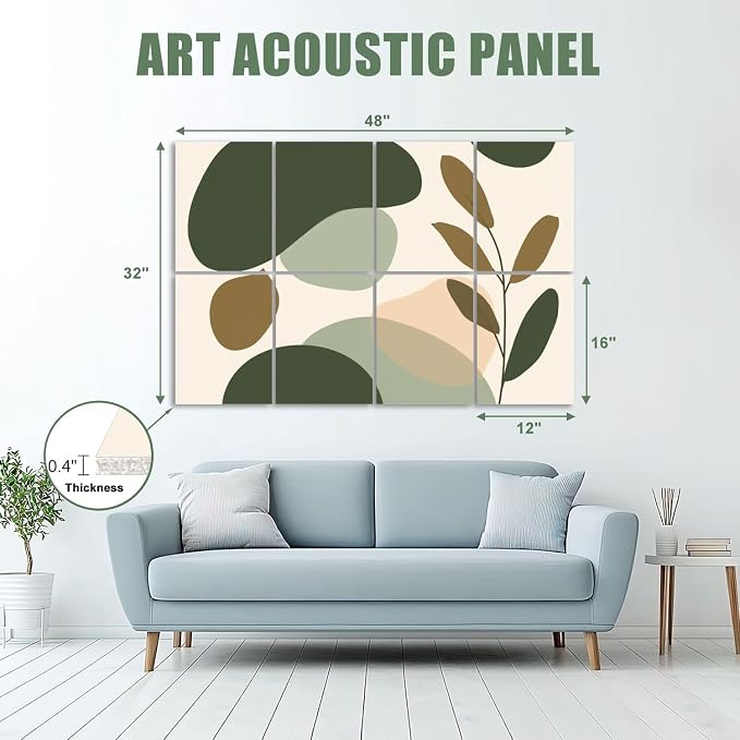 8 Pack Art Acoustic Panels Sound Absorbing Boho Botanical Leaf Orange Green - Image 2