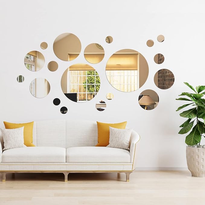 Shappy 32 Pcs Acrylic Mirror Wall Stickers Removable Round Wall Decal Circle - Image 5
