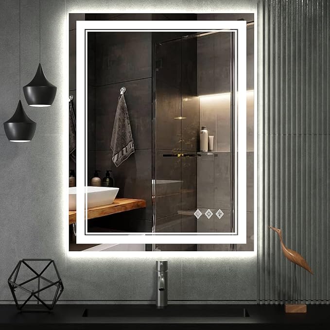 LED Bathroom Mirror, 24x32 Inch Gradient Front and Backlit LED Mirror by VanPokins-GlobalHighEndLEDBathroomMirrorBrand