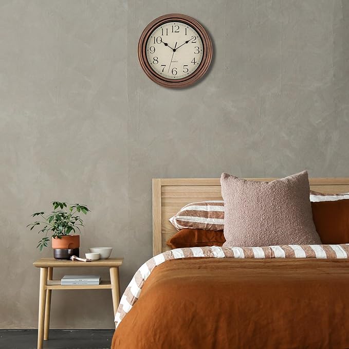 Foxtop Vintage Copper Wall Clock 12 Inch Silent Non Ticking Battery Operated - Image 4