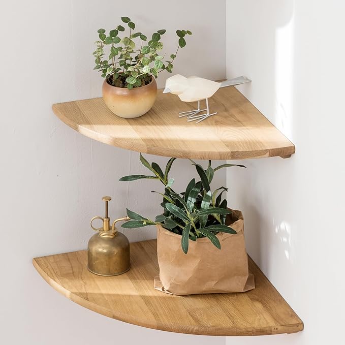 Corner Shelves, Floating Corner Shelf, Round End Wall Mount Display Shelf by Coamily
