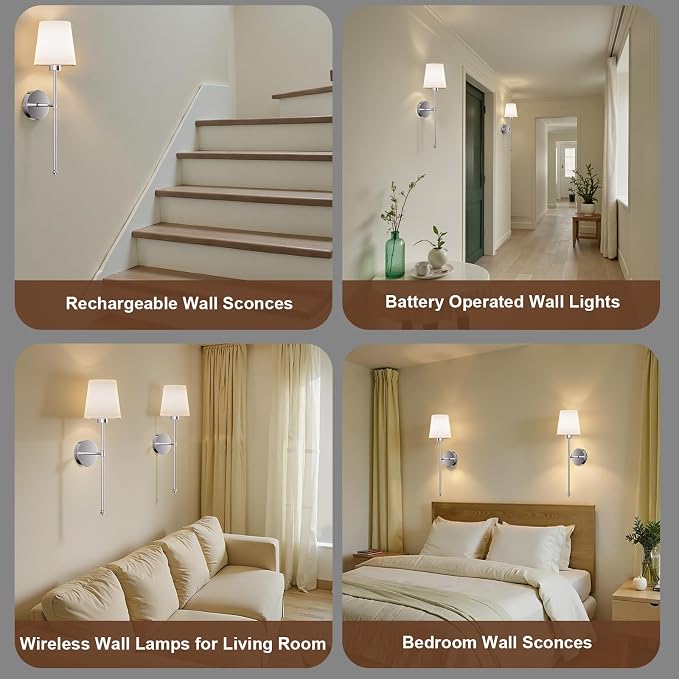 IRONPAX Wall Sconces Battery Operated Set of 2, Wireless Rechargeable Wall - Image 4