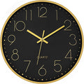Foxtop Black Gold Wall Clock 12 Inch Silent Non-Ticking Battery Operated Round by Foxtop