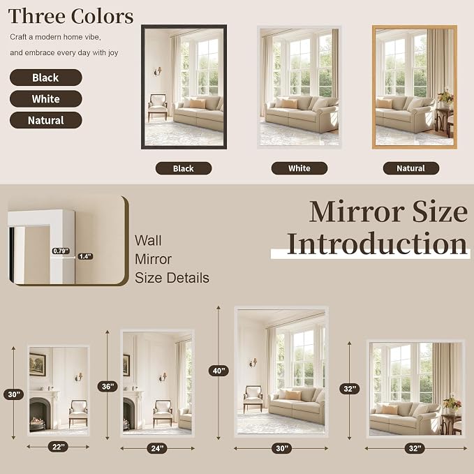Syndra White Wood Frame Bathroom Mirror, Waterproof Slim Deep Frame, - Image 7