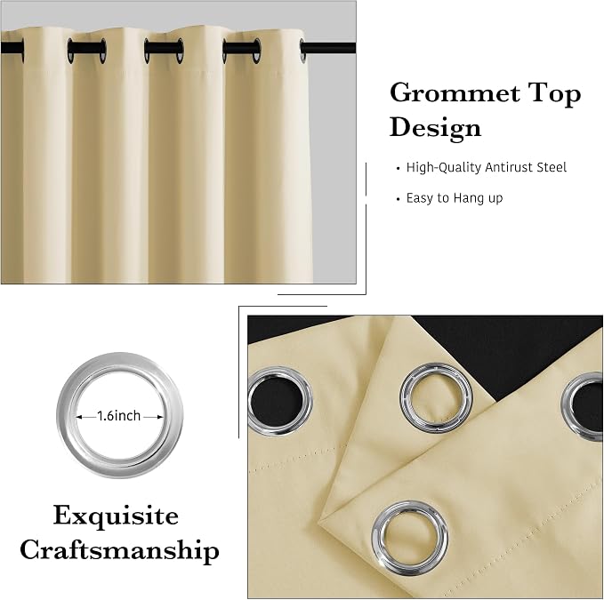 RYB HOME Beige 100% Blackout Curtains - Image 6