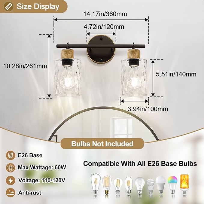 MOKATNG Bathroom Light Fixtures, 2-Light Coastal Vanity Lights - Image 8