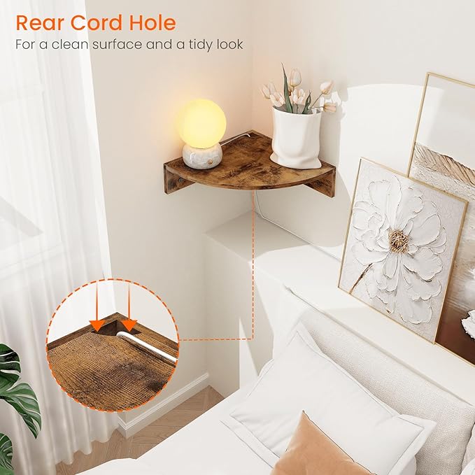 Homode Corner Shelf Wall Mount, 3 Tier Wood Wall Display Shelf, Storage - Image 5