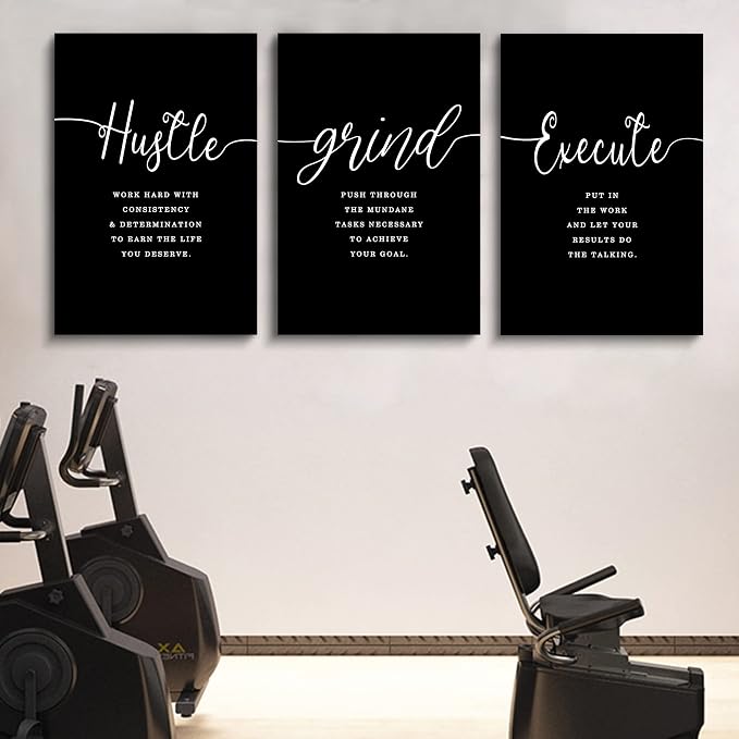 Hustle Quotes Execute Prints, Framed Canvas Wall Art Success Quote, Office Wall - Image 8