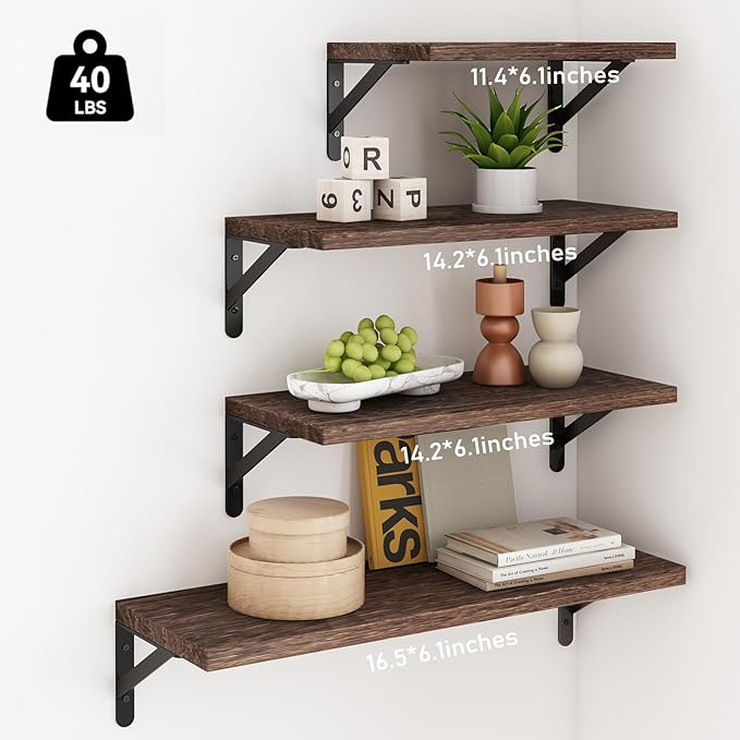YGEOMER Floating Shelves for Wall, Different Sizes Dark Carbonized Brown Wall - Image 3
