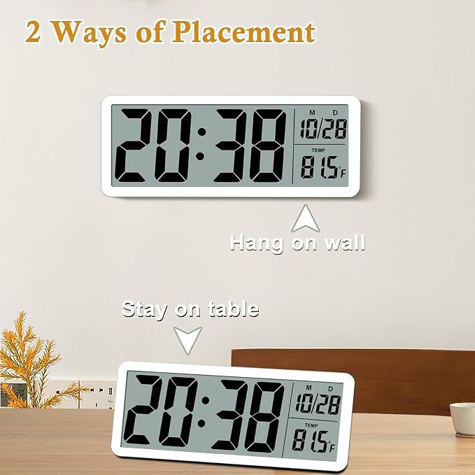 8.5" Modern Digital Wall Clock, Battery Operated, Simple LCD Display - Image 3