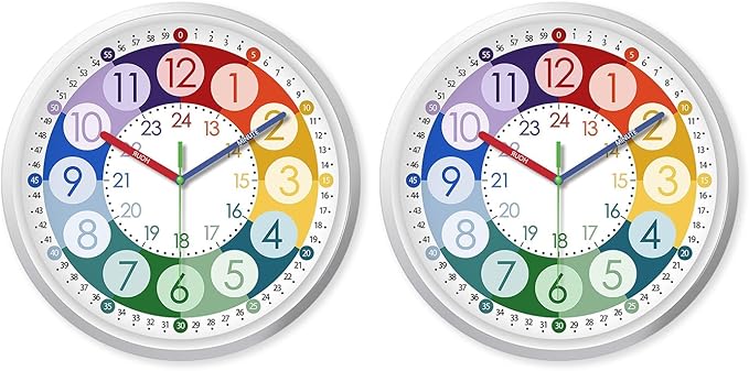 XFM 2 Pieces Learning Clock for Kids 8 Inch Silent Wall Clocks Battery Operated by XFMWallClock