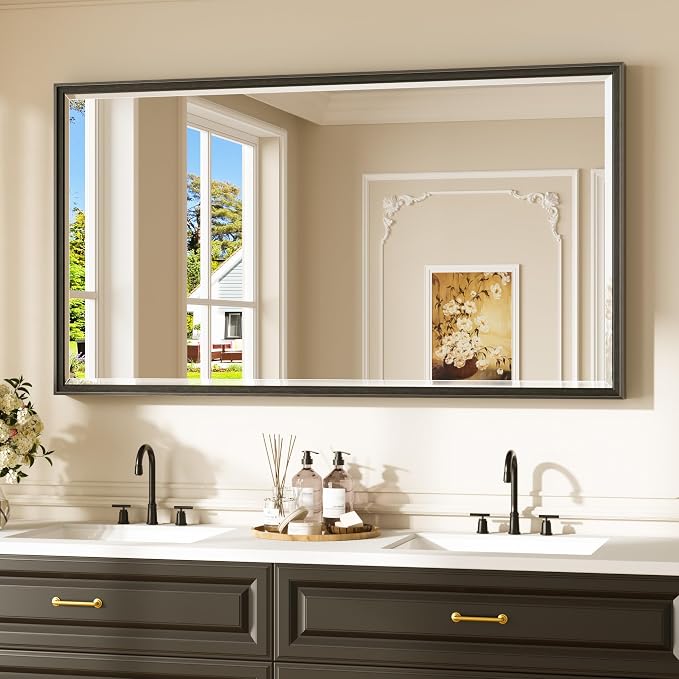 Keonjinn 55" x 30" Black Bathroom Vanity Mirror, Beveled Edge Tempered Glass by Keonjinn