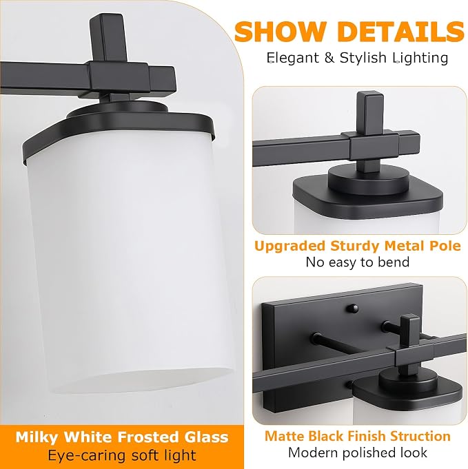 3-Lights Black Vanity Lights for Bathroom - Image 3