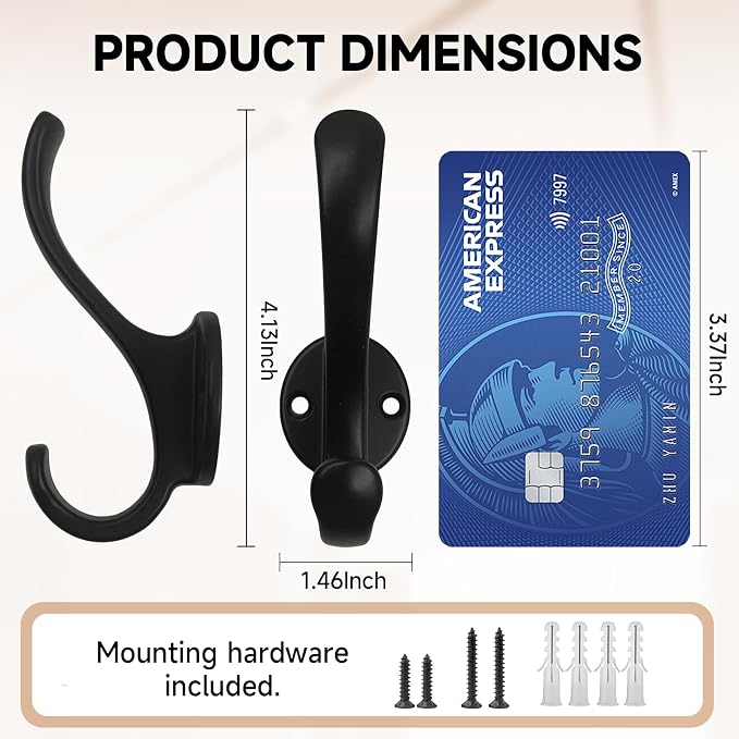 6 Pack Coat Hooks Wall Mount, Heavy Duty Wall Hooks - Image 3
