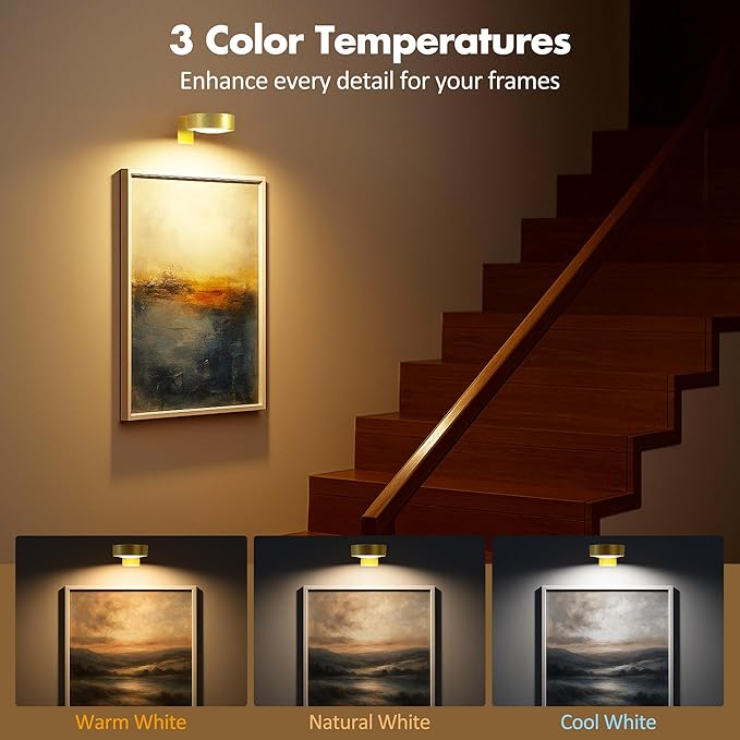 6Pcs Battery Operated Picture Light, Magnetic Led Painting Light - Image 2