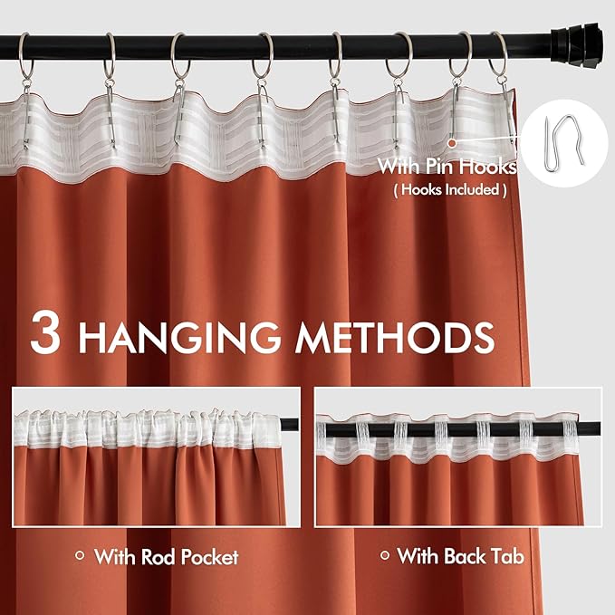 MIULEE Back Tab Burnt Orange Blackout Curtains 90 Inch Long 2 Panels Set - Image 3