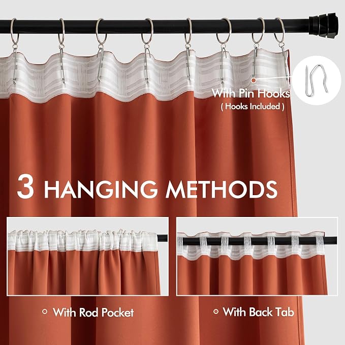 MIULEE Back Tab Burnt Orange Blackout Curtains 84 Inch Length 2 Panels Set - Image 3