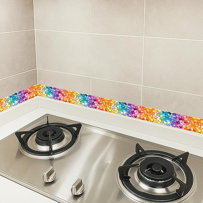 HOMETITUTE Wallpaper Border Peel and Stick Wall Border Rainbow Mosaic Glass - Image 5