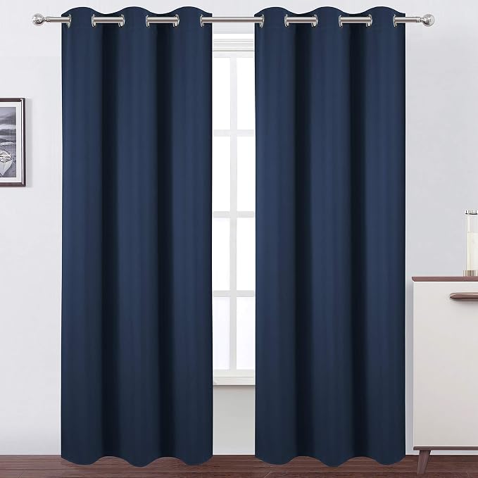 LEMOMO Navy Blue Blackout Curtains 34 x 84 Inch Length/Set of 2 Curtain by Lemomo