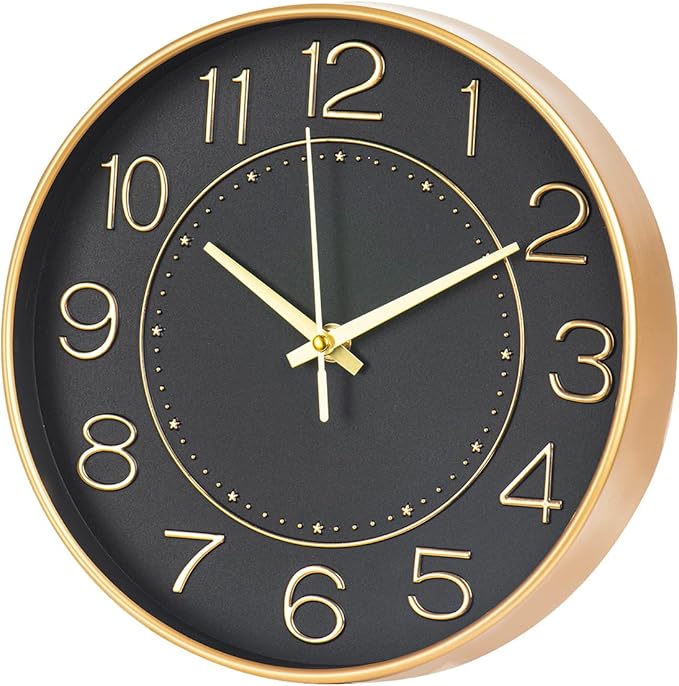 HZDHCLH Modern Wall Clocks Battery Operated, 10 inch Black and Gold Clock by HZDHCLH