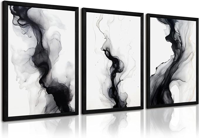 Black White Abstract Wall Art Decor Set of 3 Modern Wall Art Minimalist Canvas by Unknown