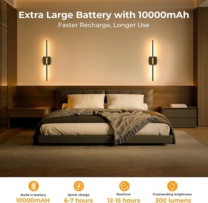 GvvooHome Battery Operated Wall Sconces Set of 2, Detachable 360°Rotate Wall - Image 4