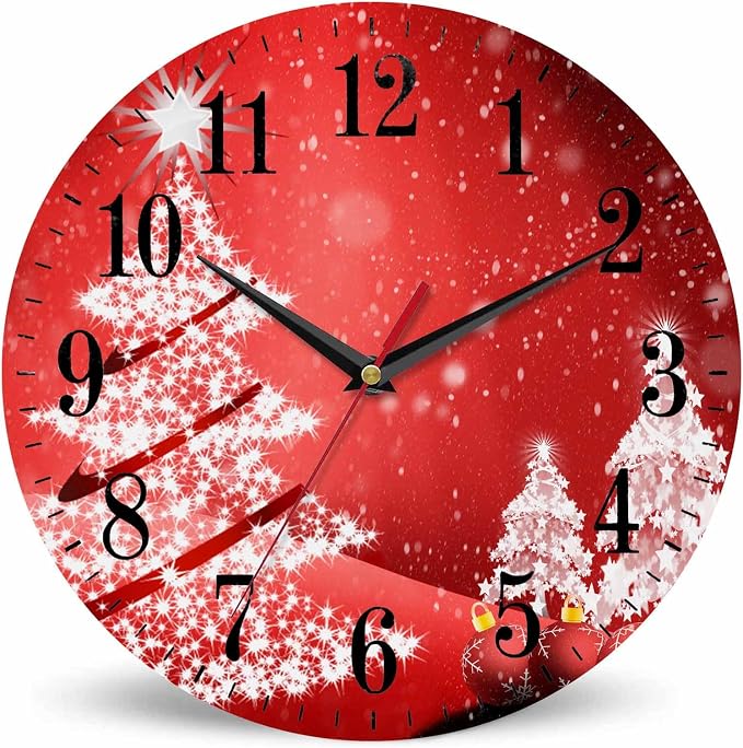 Mxocom Christmas Wall Clock White Christmas Tree Winter Snowflake New Year Red by Mxocom