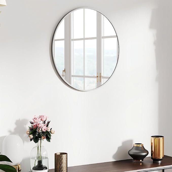 SCWF-GZ 20" Round Mirror Circle Wall Mounted Hanging or Against Wall Metal by SCWF-GZ