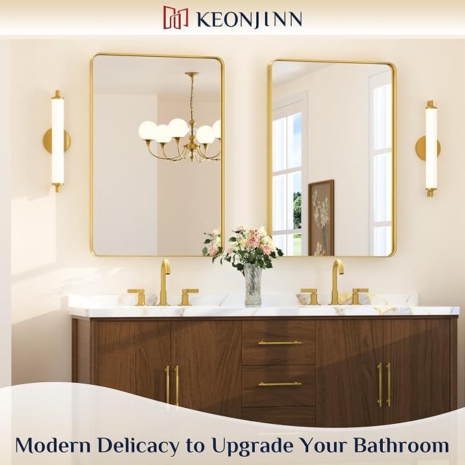 Keonjinn Gold Bathroom Mirrors for Over Sink 24 x 36 Inch Brushed Brass Metal - Image 2