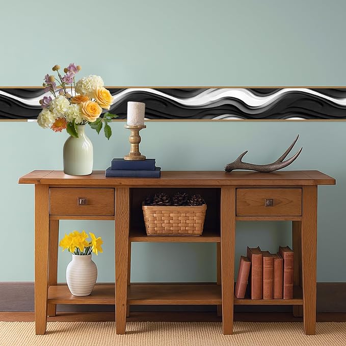 Black and White Wave Wallpaper Border 196x4 Inch Peel and Stick Wall Border - Image 6