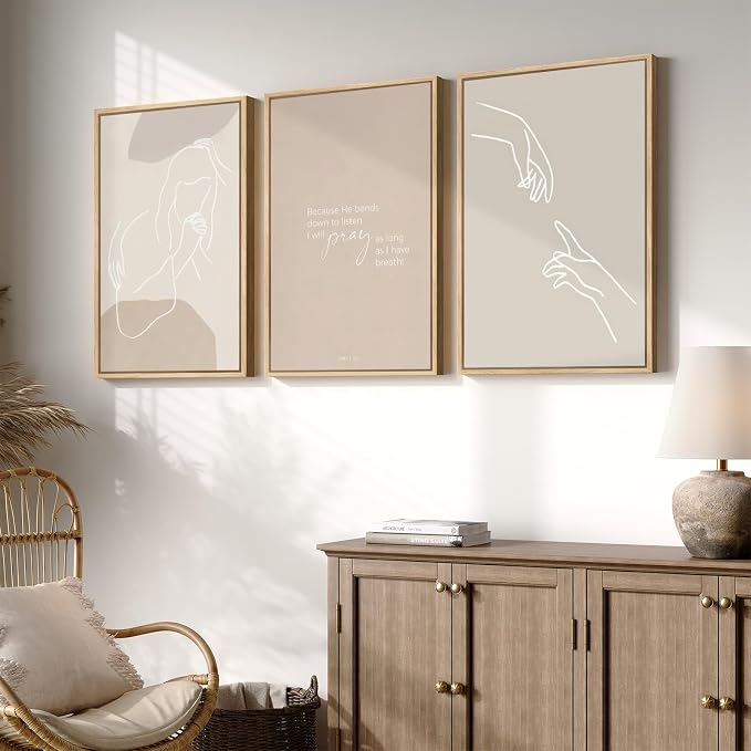 Framed Christian Wall Art Set of 3, Minimalist Neutral Beige Scripture Prints - Image 2