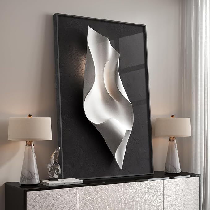 Framed Black and White Abstract Wall Art, Large Modern Elegant Prints Paintings by Cuspin
