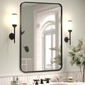 Wall Mount Mirror for Bathroom, Brush Black Metal Framed Rounded Corner by Minuover