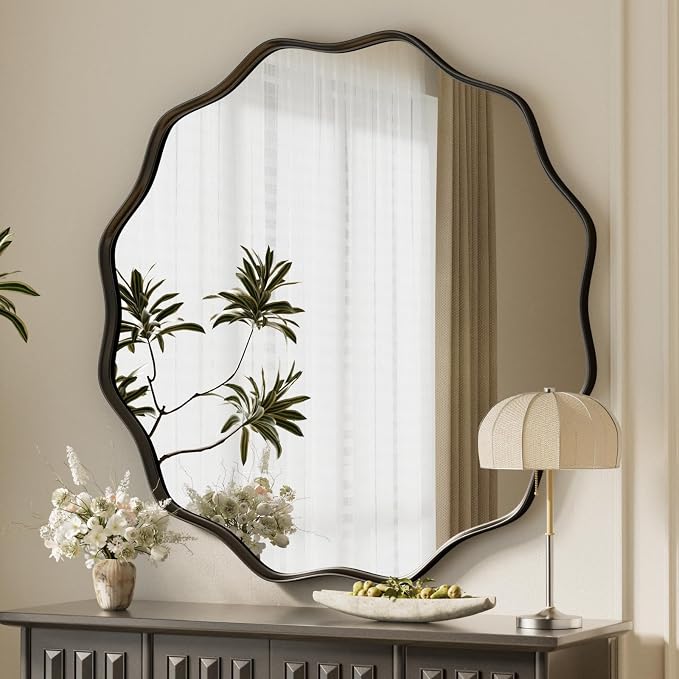 VooBang Black Scalloped Circle Mirror, Hanging Leaning - Image 7