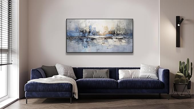 Abstract Wall Art Blue and White Reflection Large Size Framed Artwork Wall - Image 4