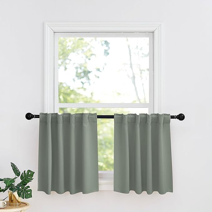 RYB HOME Sage Green Kitchen Curtains, W 34 x L 36 Inches, 2 Panels by RYBHOME