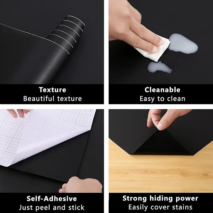 Arthome 11.8''x100'' Black Contact Paper, Self Adhesive Wallpaper Waterproof - Image 5