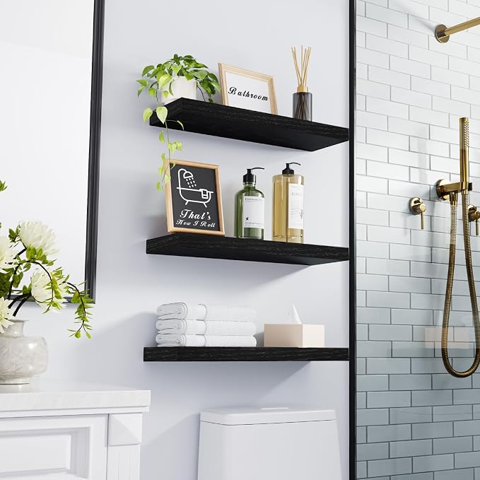BAYKA Floating Shelves for Wall, Wall Mounted Rustic Wood Shelves for Bathroom - Image 2