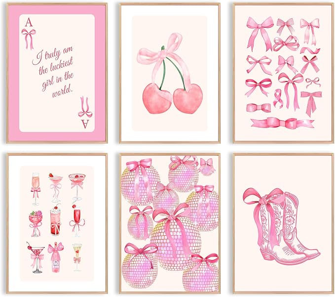 Uniro Coquette Room Decor Pink, Trendy Bows Wall Art Posters by uniro