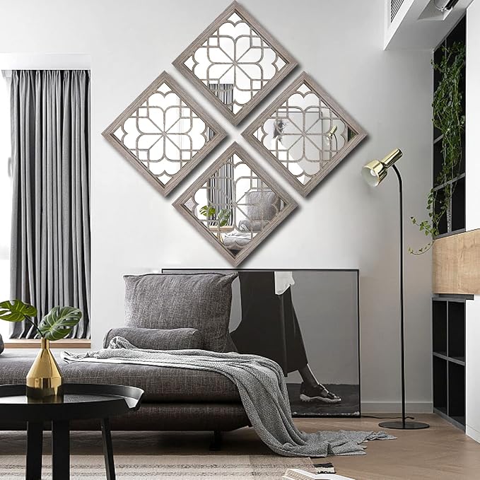 Wocred Set of 4 Mirrors Square Wall Mirror, Gorgeous Rustic Farmhouse Accent - Image 3